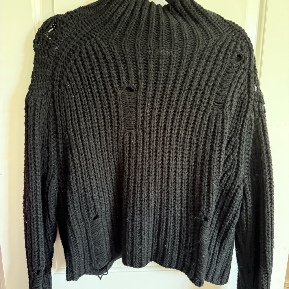 Black Distressed Knit Sweater